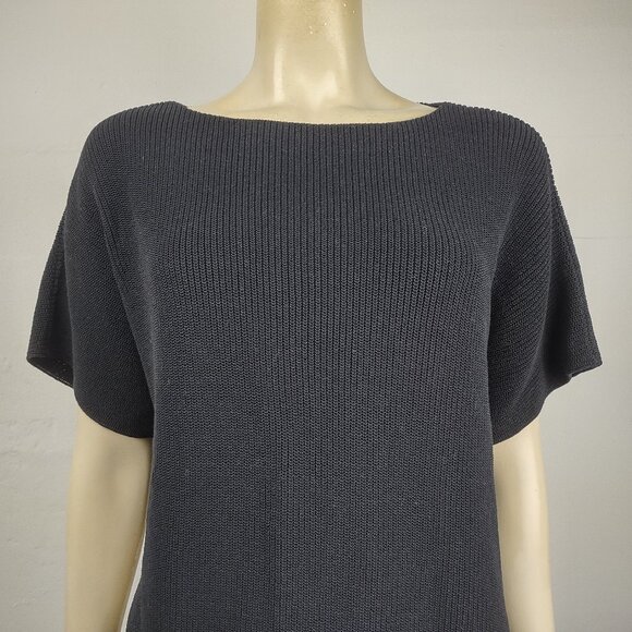 Eileen Fisher black heavyweight cotton blend side gap sweater ladies womens XS - Picture 3 of 8